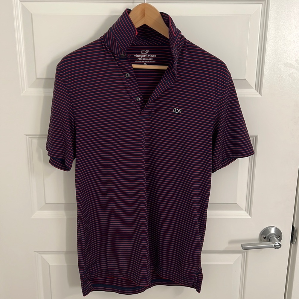 Vineyard Vines Men’s Red and Navy Striped Polo